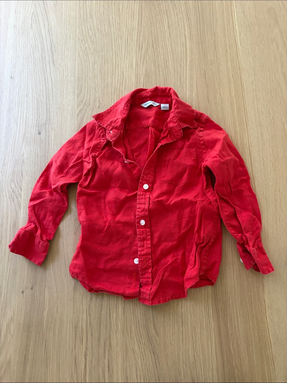 Janie and Jack Bright Red Long-Sleeve Button-Down linen Shirt